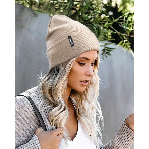 🆕 Women Cream Knit Beanie Hat Acrylic Winter Soft Wearing Warm Unisex Cuffed - Picture 7 of 8